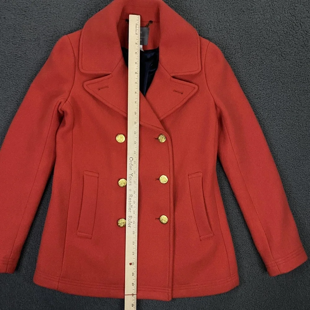 J Crew Coat Womens 4 Orange Stadium Cloth‎ Peacoat Nello Gori Gold Buttons